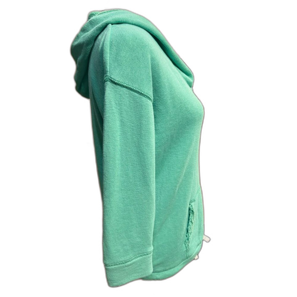 Aerie Tie Waist Hoodie Green French Terry Knit Relaxed Pullover Pocket Sz S - Picture 2 of 5